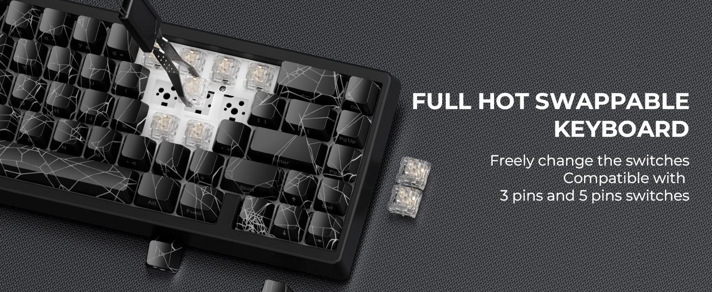 XVX M67 Tri-Mode Mechanical Keyboard With Spider Web IMD-Tech Keycaps, QMK/VIA  Gasket, RGB Hot Swappable, bluetooth