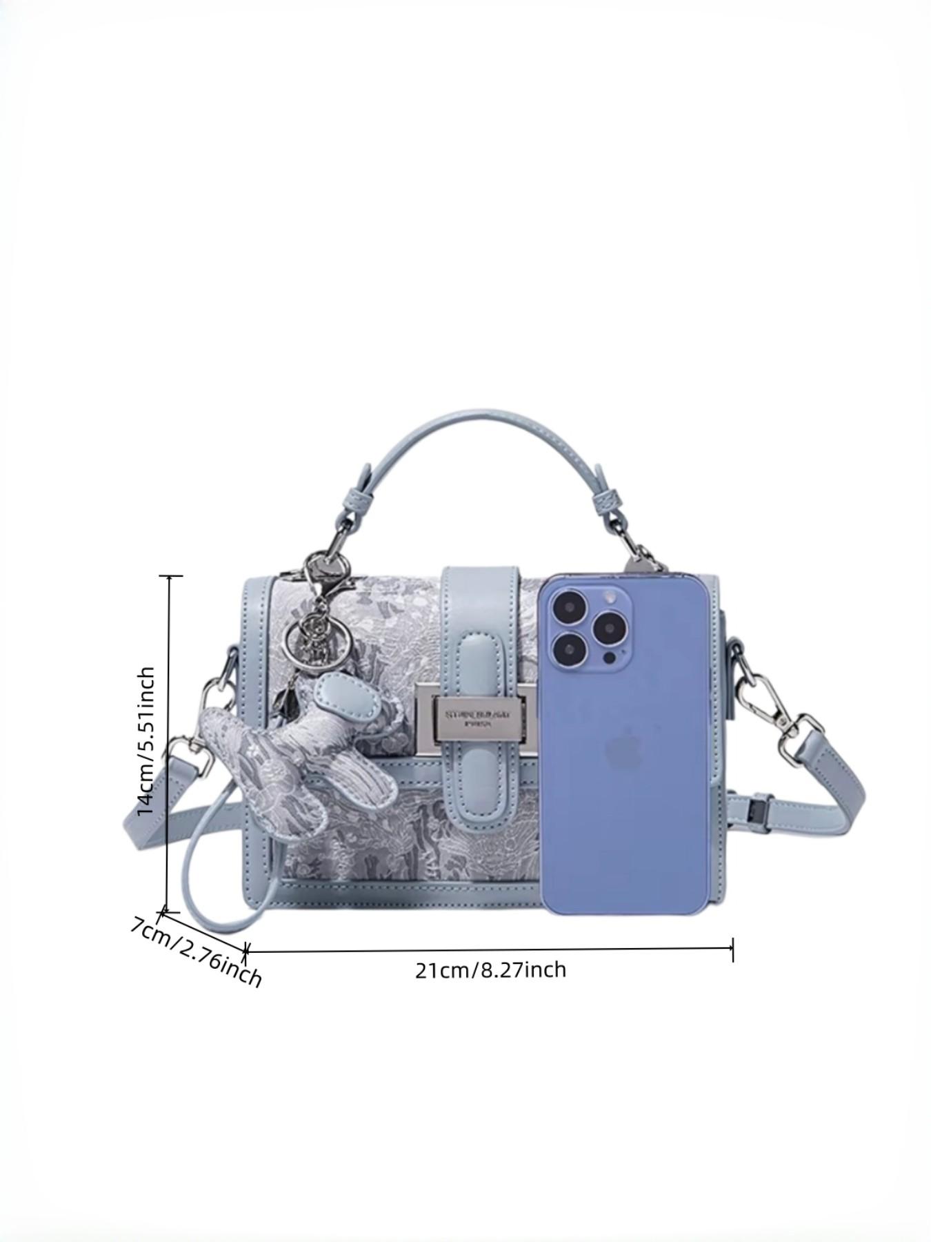 Light Blue Traditional Floral Small Square Bag for Women, High-End Unique Design, Crossbody Handbag, New Chinese Style Luxury, Versatile Daily Use