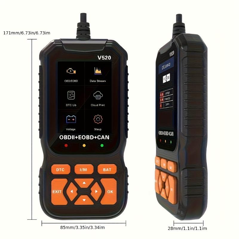 V520 Professional Car Scanner Fixed Obd2 Diagnostic Scan Tool, USB Powered Engine Fault Detector, Code Reader, Battery Tester, Supports 10 Languages