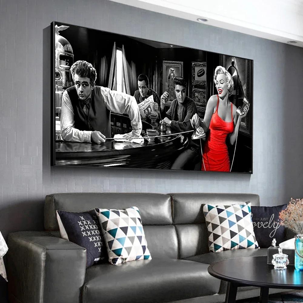 James Dean Marilyn Monroe Elvis Presley Legendary Character Vintage Wall Art Canvas Painting Poster Canvas Prints Interior Home Decoration Mural(No Frame)