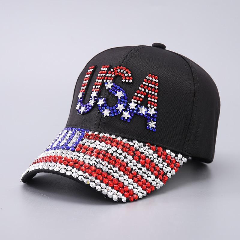 American Flag Rhinestone Curved Brim Baseball Cap - Street Style Cap for Clothes Accessories Fashion Enthusiasts, Casual Hat, Christmas, Funky, Anniversary, Engagement, Glitter, Glamorous