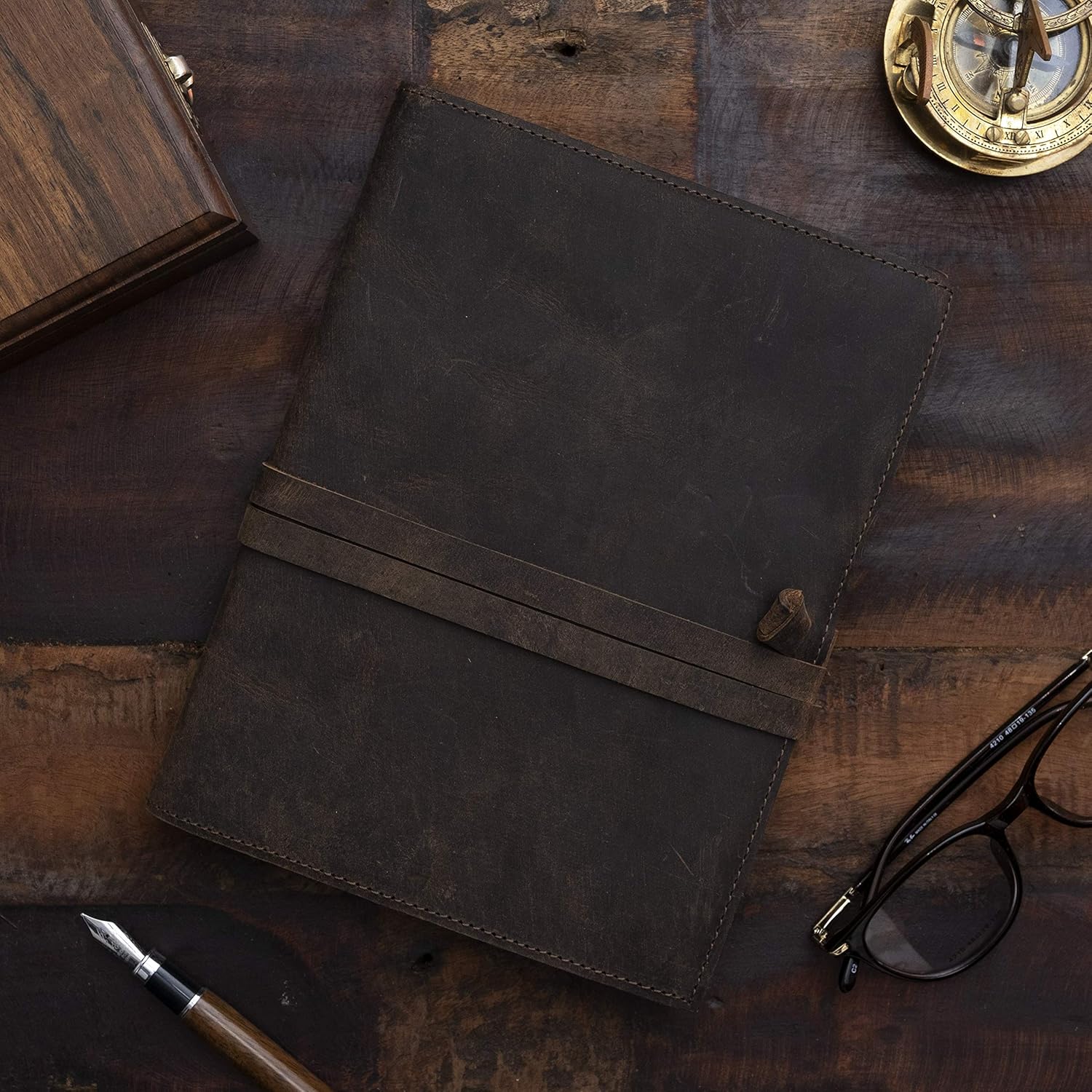 Refillable  Leather Journal - Book of Shadows Journal,  Journal, Writing Journal,  Antique Deckle Edge Paper,  Leather Journal (8.3" x 5.8" - A5,  Brown)