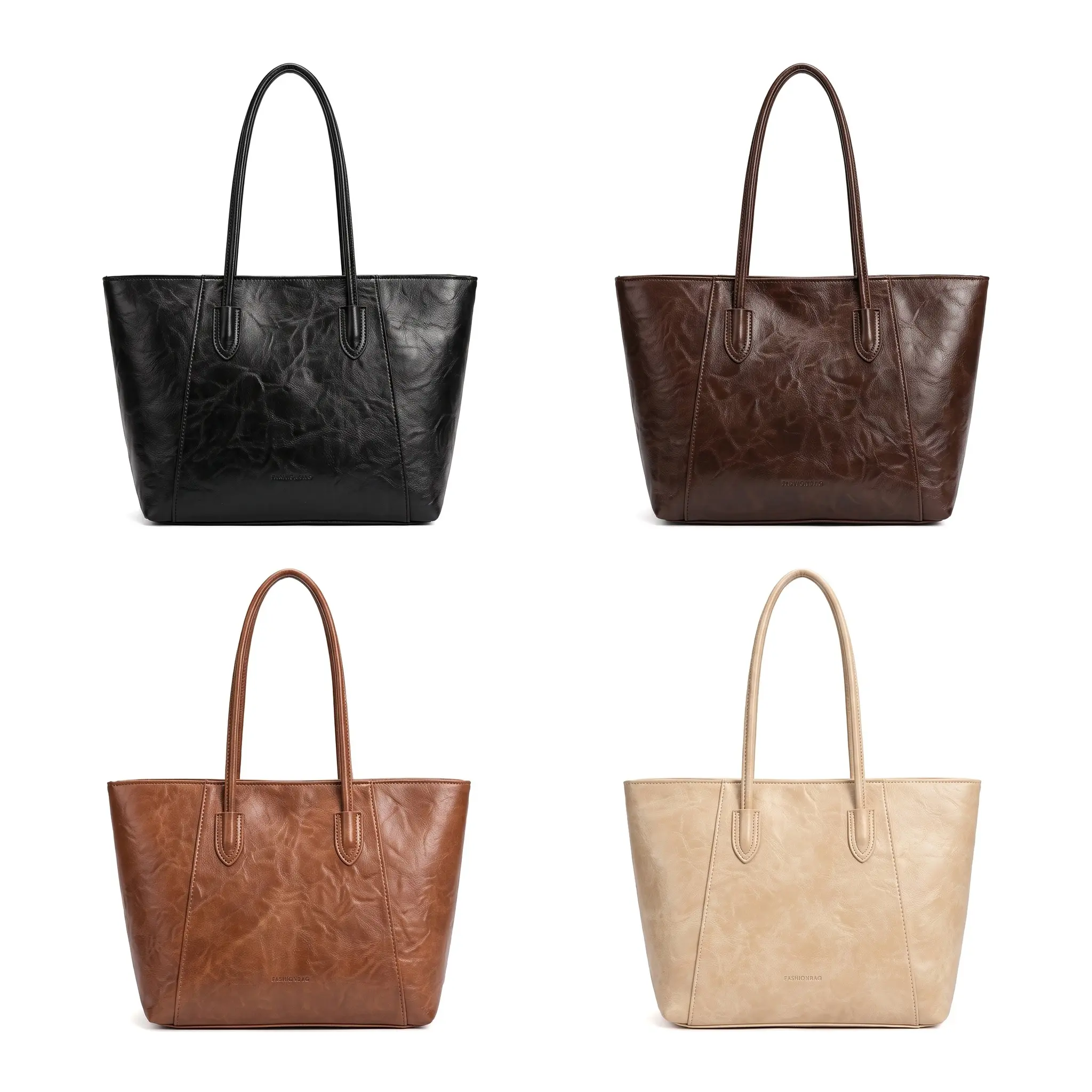 Retro Pleated Tote Bag For Office Commute Stylish Medium Size PU Leather Everyday Essential Cozy Shoulder Handbag With Zipper Phone Pocket Black Off White Brown Coffee