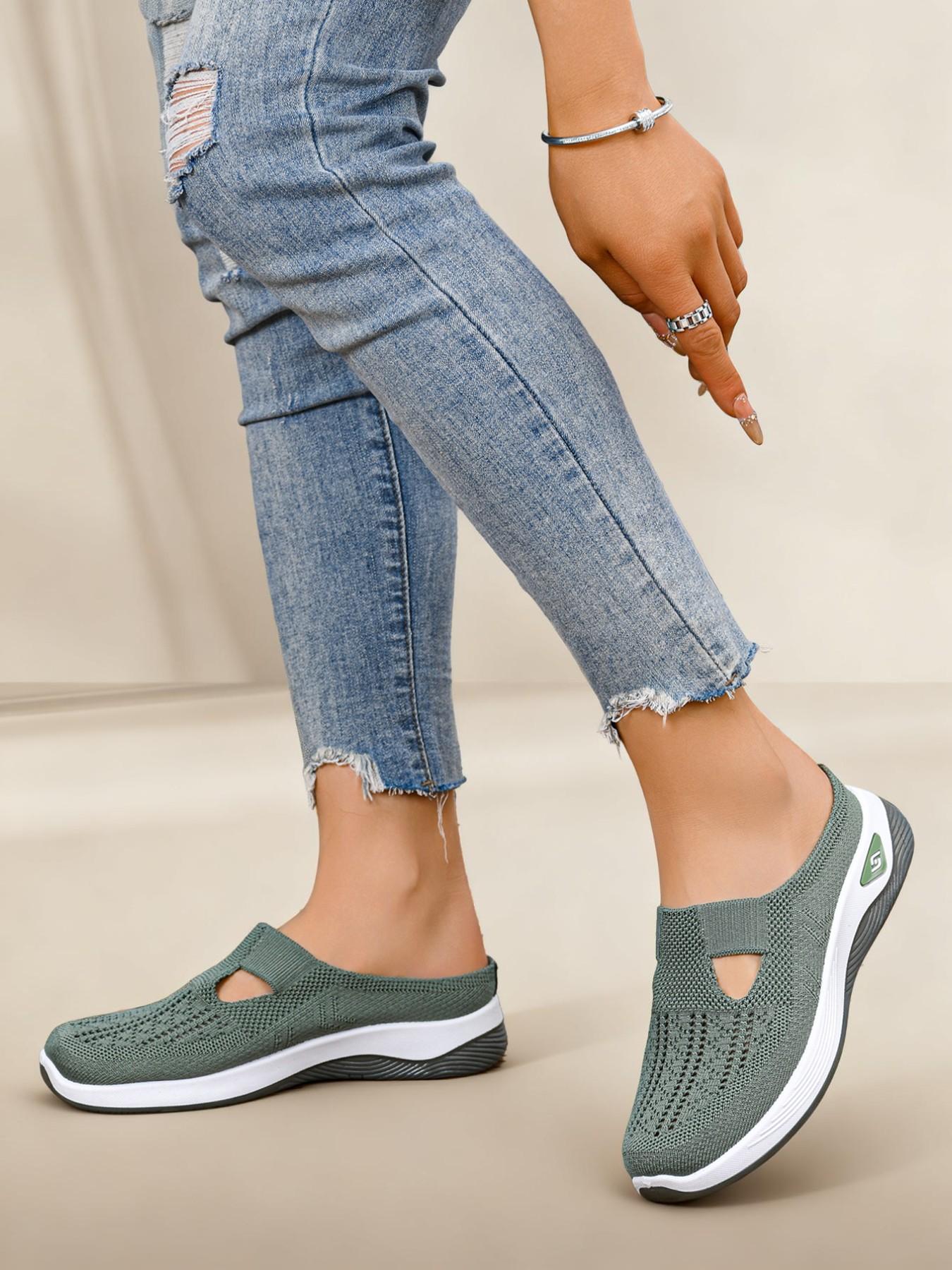 New Women's Casual Sandals, Comfortable Fashion Slip-Ons, Lightweight Soft Sole Mesh Shoes, Outdoor Commute Half-Sandals