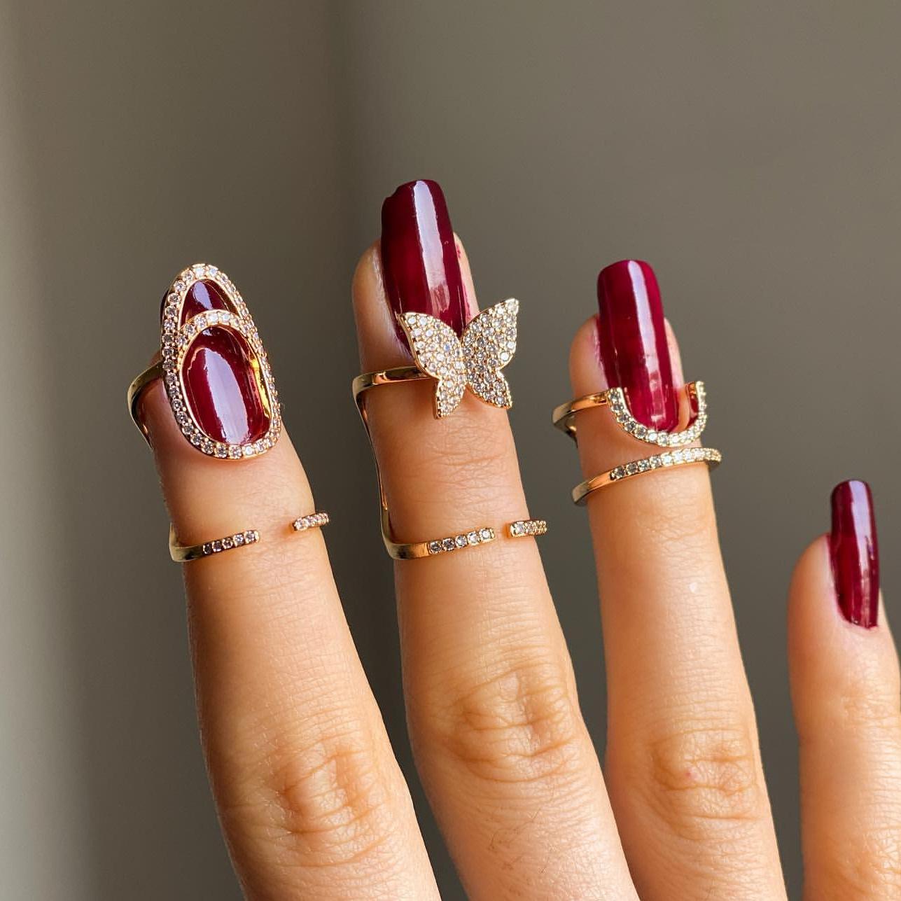New Zircon Inlaid Nail Ring for Women Personalized Detachable Finger Ring Trendy Fashionable Jewelry Accessory Sparkling Beautiful Rings