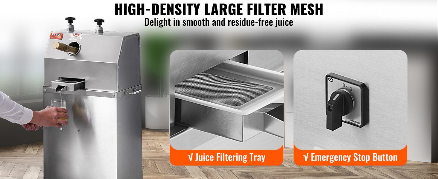 VEVOR Commercial Sugar Cane Juicer, 750W Electric Sugarcane Juicer Machine with 661LBS/H High Output, 3 Stainless Steel Rollers, Sugarcane Juice Press Extractor Squeezer on Wheels for Home/Commercial