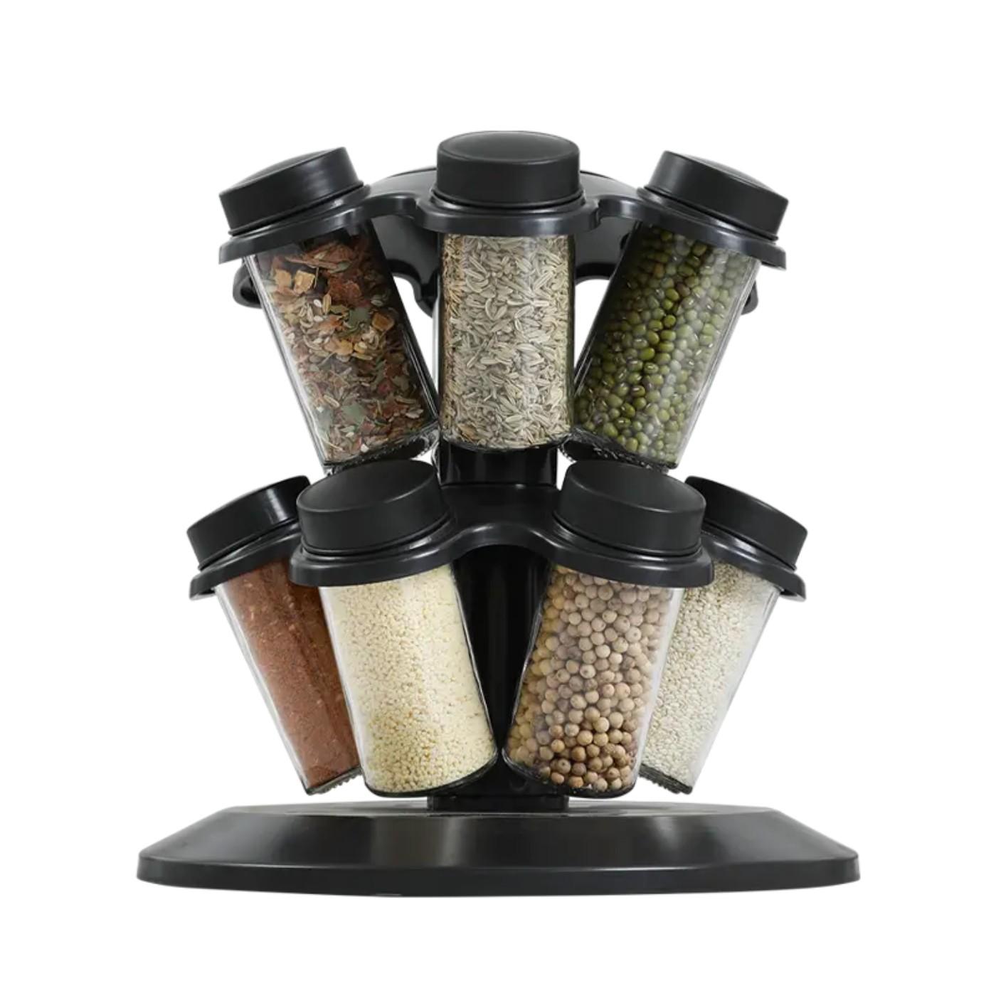 12-In-1 Rotating Spice Rack with Mushroom-Shaped Compartments, Multi-Functional Kitchen Organizer, Space-Saving Countertop Storage