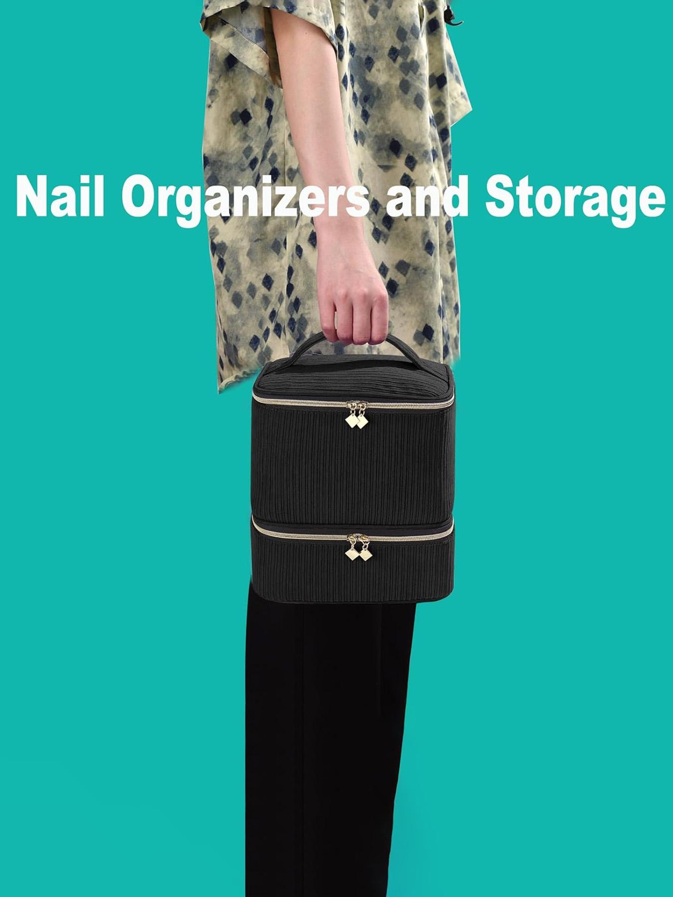 Nail Polish Organizer Case, Nail Supplies Storage Box Holds 30 Bottles Nail Polish & Nail Lamp, Travel Nail Tech Carrying Case, Nail Kit Bag For Nail Stuff & Manicure Tool, Gift for Manicurist, Girls, Makeup Storage Bag