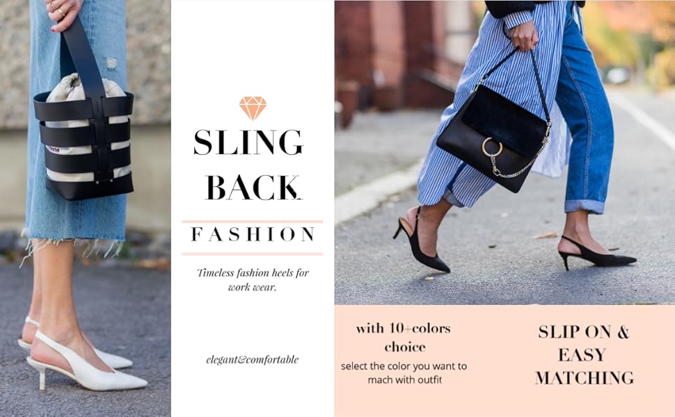 Coutgo Womens Slingback Pointed Toe Stiletto Pumps Slip-on High Heels Office Lady Sandals Party Prom Dress Shoes