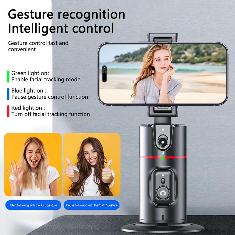 Auto Face Tracking Tripod for Phone,No App Required, 360° Rotation Stand Holder for Video Recording for Influencer Content Creator Vlogging Kit AI Phone Gimbal Stabilizer