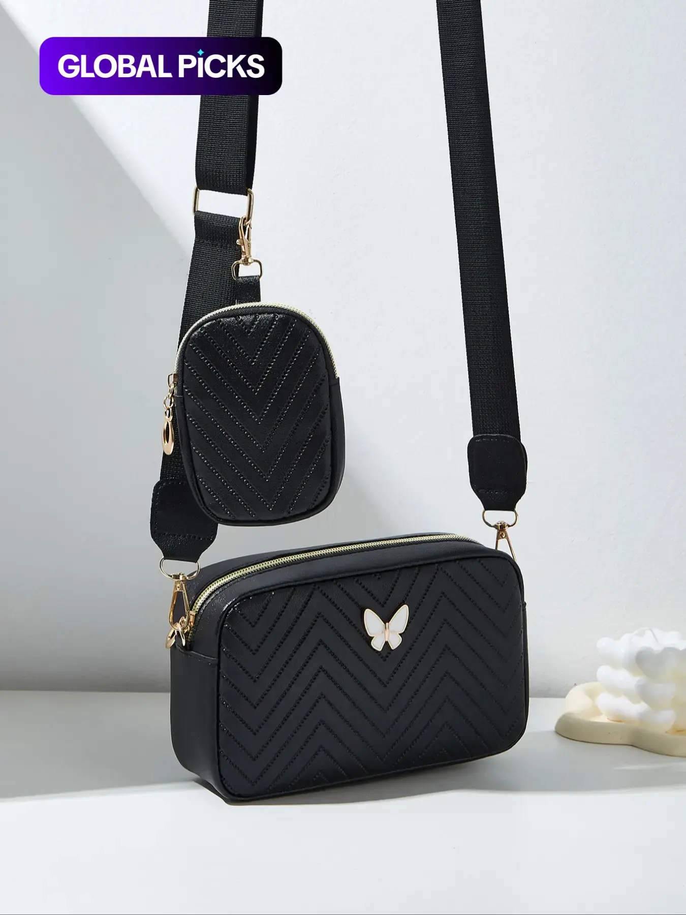 【Black Friday】Women's Butterfly Decorated Crossbody Bag Set, Casual Adjustable Shoulder Bag & Small Wallet Bag for Daily Used, Versatile High-quality Bag, Pu Shoulder Bags #GLOBAL PICKS