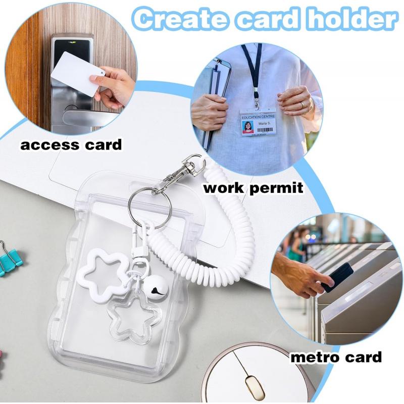 2 Pcs Cute Photocard Holder Keychain, Photocard Holder Keychain, Star Wave Photocards Keychains, Transparent Pc Holders, ID Card Holders Protective Sleeves for Bus Student Card Photo