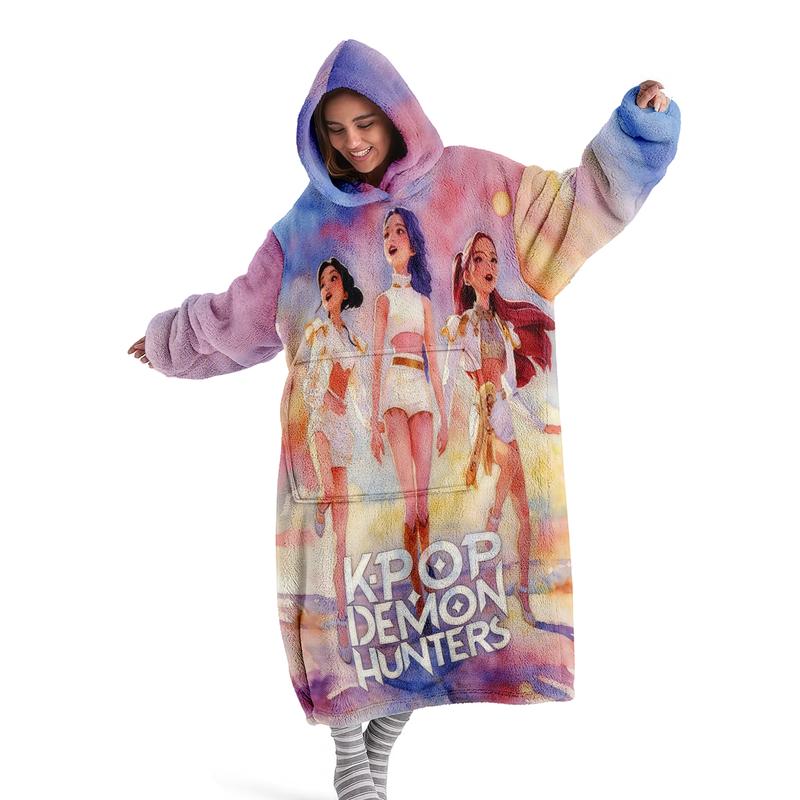hoodie blanket，Wearable Blanket，K-Pop Theme Hooded Blanket, Wearable Digital Print Flannel Blanket, Soft Warm Throw for Sofa, Home Leisure, Air Conditioning, Camping Travel，Christmas Gift,Valentine's Day gift