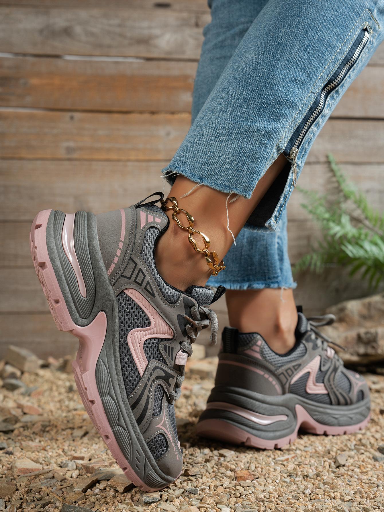 New Women's Chunky Sole Sports Shoes, Casual Dad Sneakers, Thick Soled Sneakers, Lace Up Sneakers, Thick Sole Sneaker, Athletic Shoes, Casual Athletic Trainers, Women's Fashionable Comfortable Breathable Shoes for All Seasons, Sneaker Footwear
