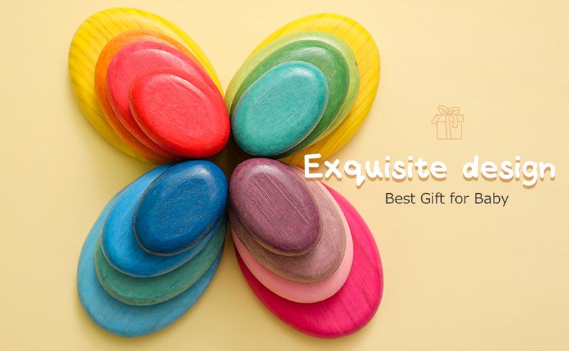 OESSUF 16pcs Extra-Large Wooden Sorting Stacking Rocks - Safe Montessori Toys for 1-3 Year Old, Waldorf Wooden Blocks for Toddlers 1-3, Smooth Stacking Stones for Toddlers, for Kids New Year Gifts