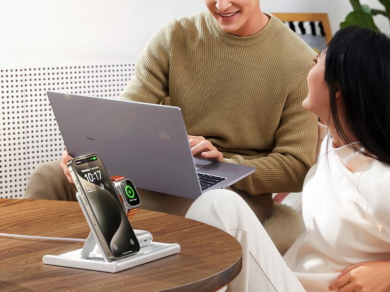 Upgraded Wireless Charger Station for Apple Devices,Wireless Charger Stand for iPhone 12-16series,Apple Watch and AirPods(18W Adapter Not Included)