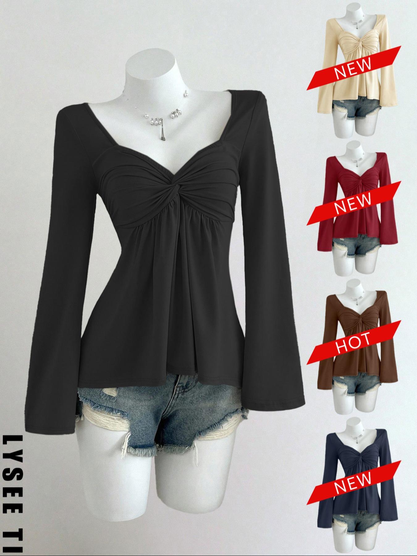 Women's Casual Fashion Apricot Smocked Doll Top, Long Sleeve T-shirt for Autumn and Winter