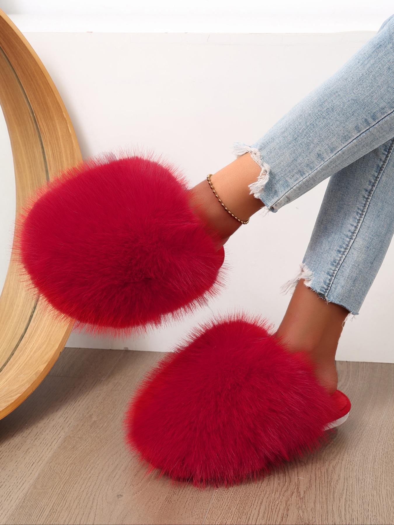 New Trendy Plush Fur Slippers, Valentine's Day Gift for Girls, Super Cute Fashion Warm Home Shoes, Fuzzy Warm Slippers, Anti-Slip Thick Sole Cotton Slippers