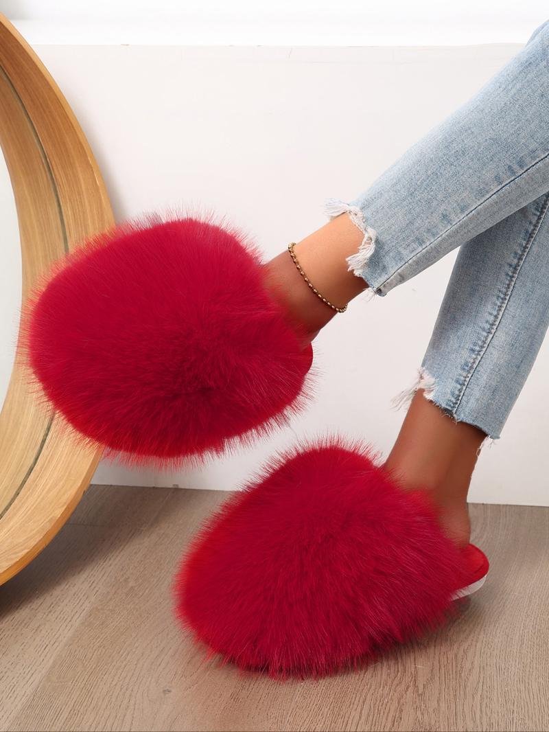 New Trendy Plush Fur Slippers, Valentine's Day Gift for Girls, Super Cute Fashion Warm Home Shoes, Fuzzy Warm Slippers, Anti-Slip Thick Sole Cotton Slippers
