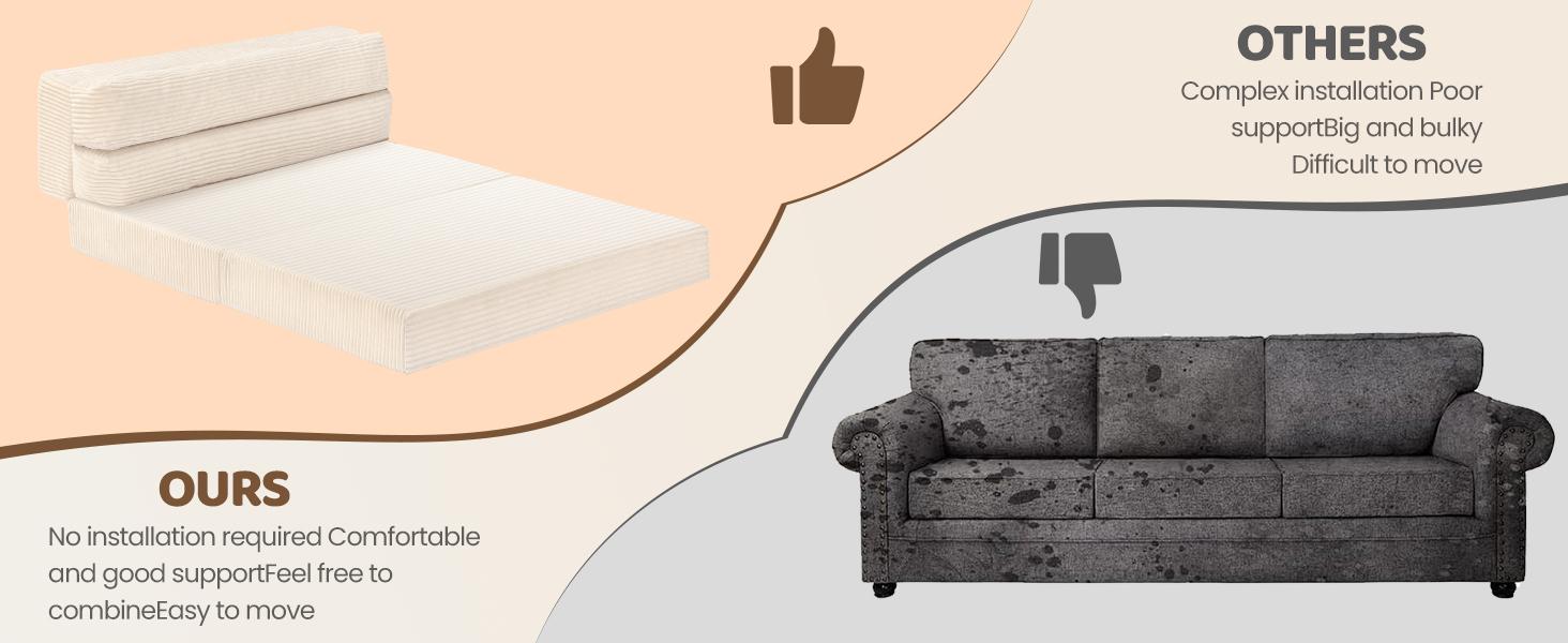 Juikury Folding Sofa Bed Comfy Sleeper Chair Couch Floor Sofa Foldable Mattress for apartment living room Bedroom furniture For Kid&Adults Pets Bed