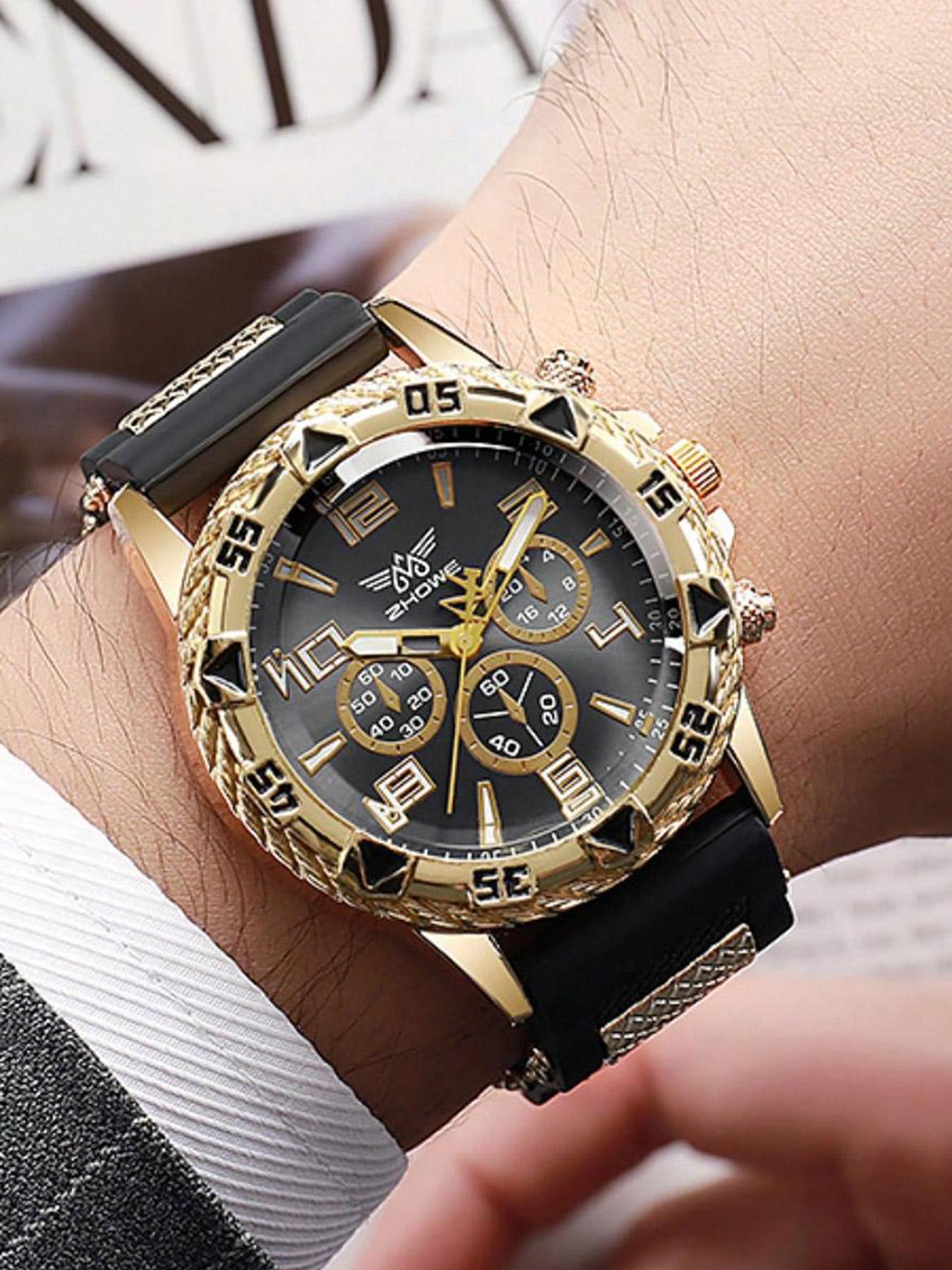 3 counts - Men's Heavy-duty Steel Band Large Dial Watch! Roman Numeral Chronograph, Business Commute All-rounder, Perfect Gift for Father's Day or a Birthday Present for a Partner