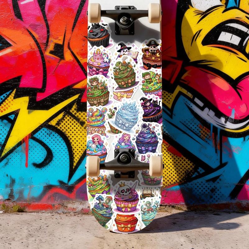 50 sheets creative cartoon magic cake stickers, cute and personalized cardboard cupcakes, waterproof decorative stickers