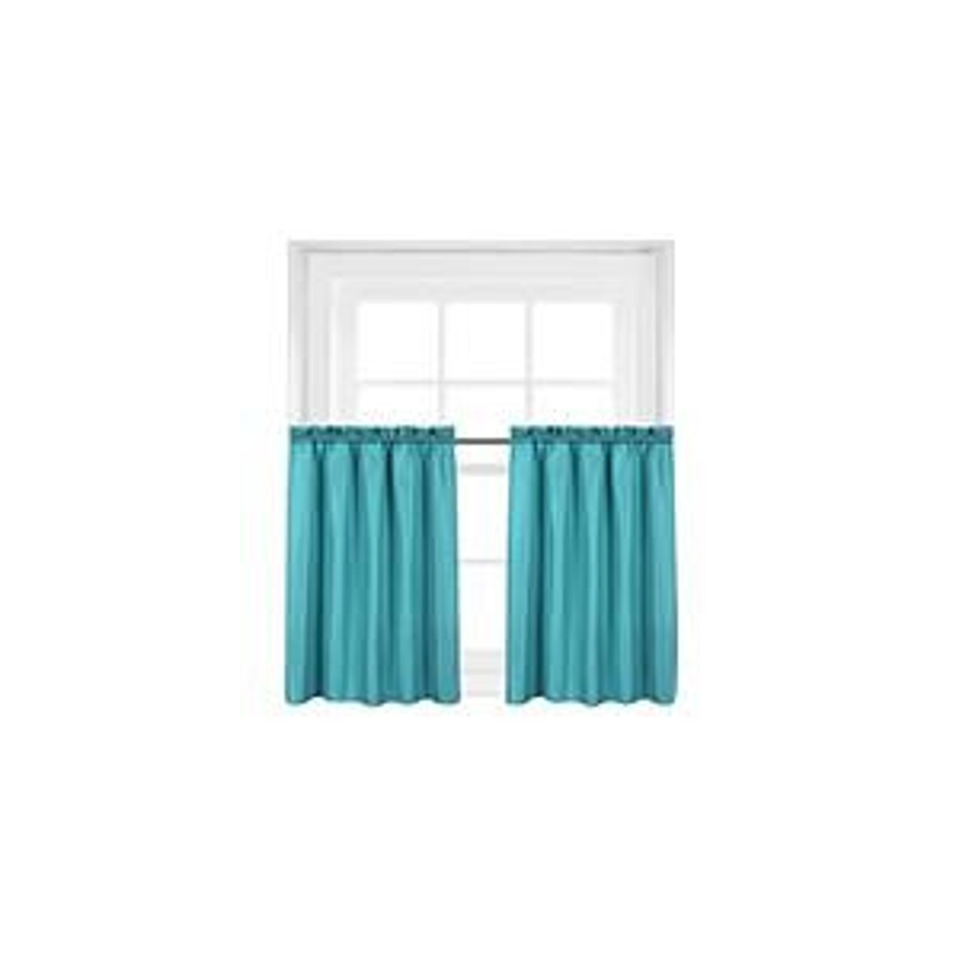 Waffle Weave Textured Bathroom Window Curtains Water Repellent Window Covering Half Window Curtains Kitchen Tiers 24 inch Length, Turquoise, Set of 2