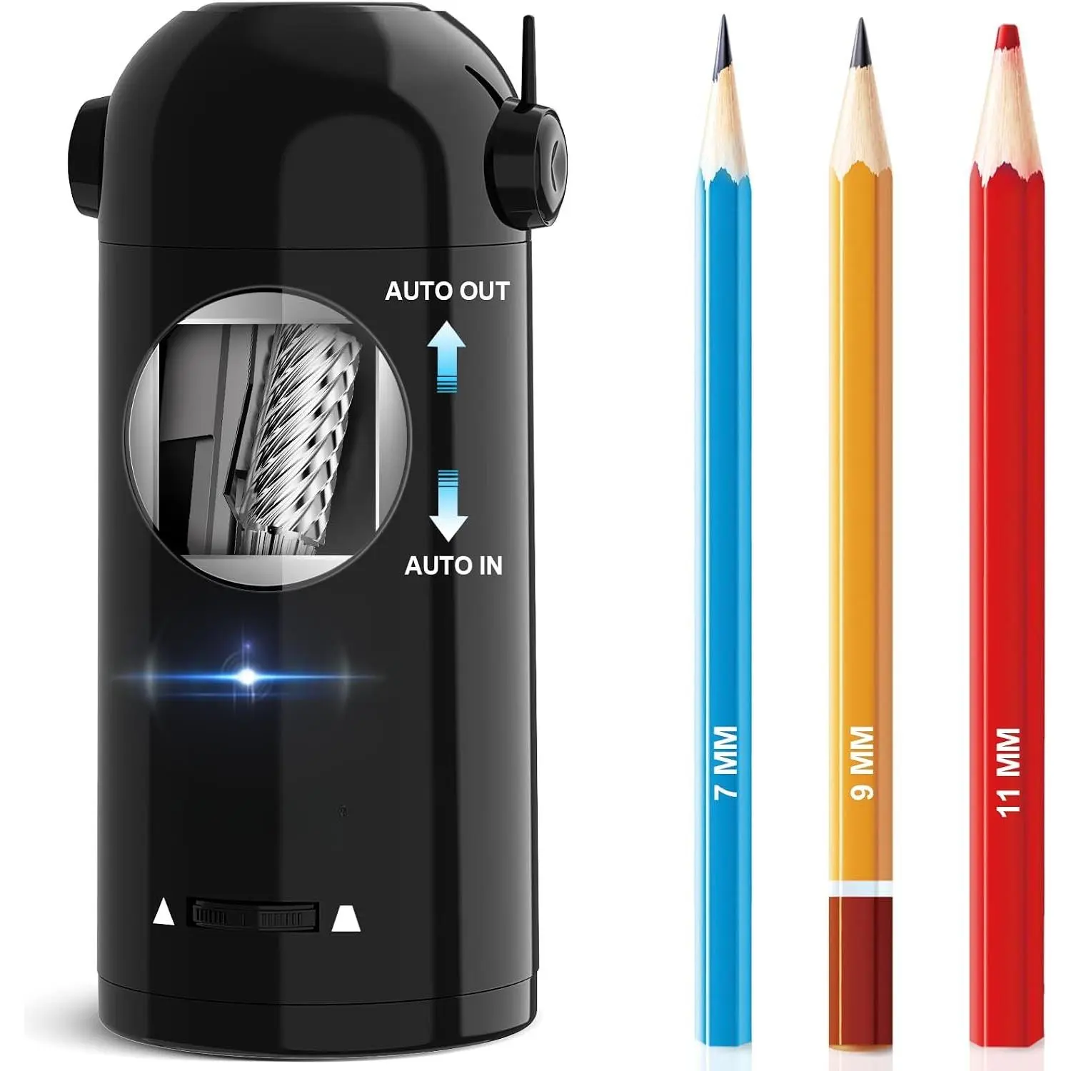 Electric Pencil Sharpener, Fully Automatic Pencil Sharpener for Classroom, Robot Sharpeners for 7-11.5mm No.2//Colored Pencils, Auto in & Out, Rechargeable & Cordess, Hands-Free, PSX5,Black