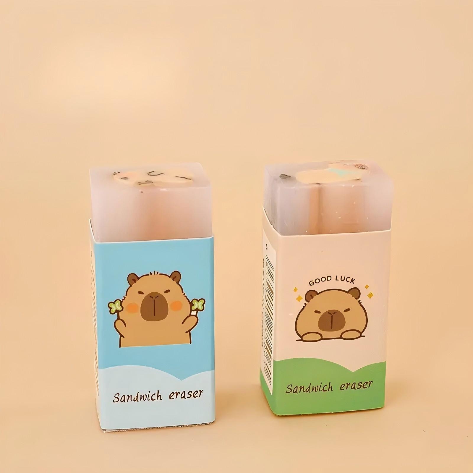 Random 12/36 pcs Cute Capybara Erasers - No-Crumb, Perfect for Office & School Supplies, Assorted Colors (Blue, Green, Yellow), School Supplies Essentials | Playful Design | Durable Erasers