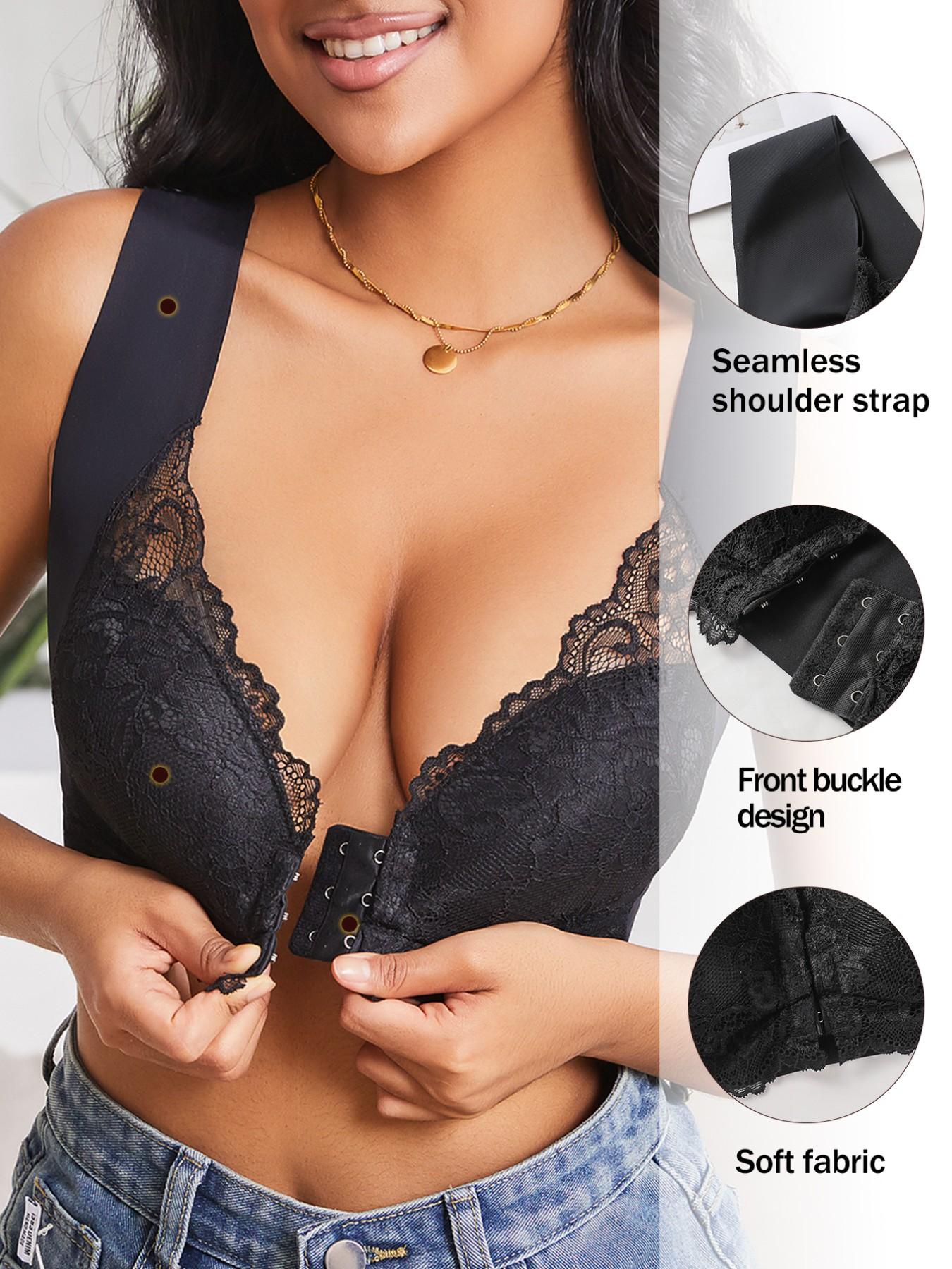 Women's Lace Patchwork Front Button Comfort Chic Elegant Lightweight Bralette, No Underwire, Soft and Breathable Innerwear, Perfect for Daily Wear, Womenswear