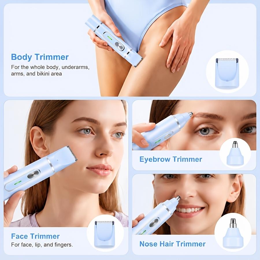 4 in 1 multifunctional ladies  shaver, Trimmer Multigroomer, USB rechargeable, with a long battery life of 90 minutes, ideal for bikini line grooming, nose hair removal, leg shaving and full-body shaving   the perfect gift for women