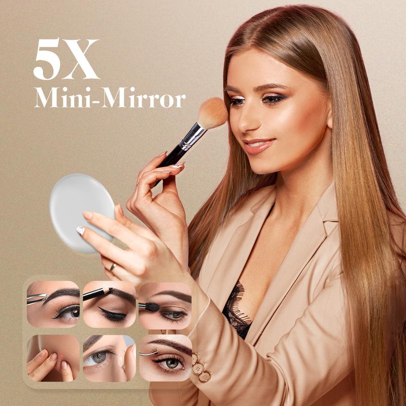 Jack & Rose Travel Makeup Mirror with 3 Color Lights，Adjustable Height and Angle,Portable Folding Mirror，Touchable Screen，Adjust Brightness