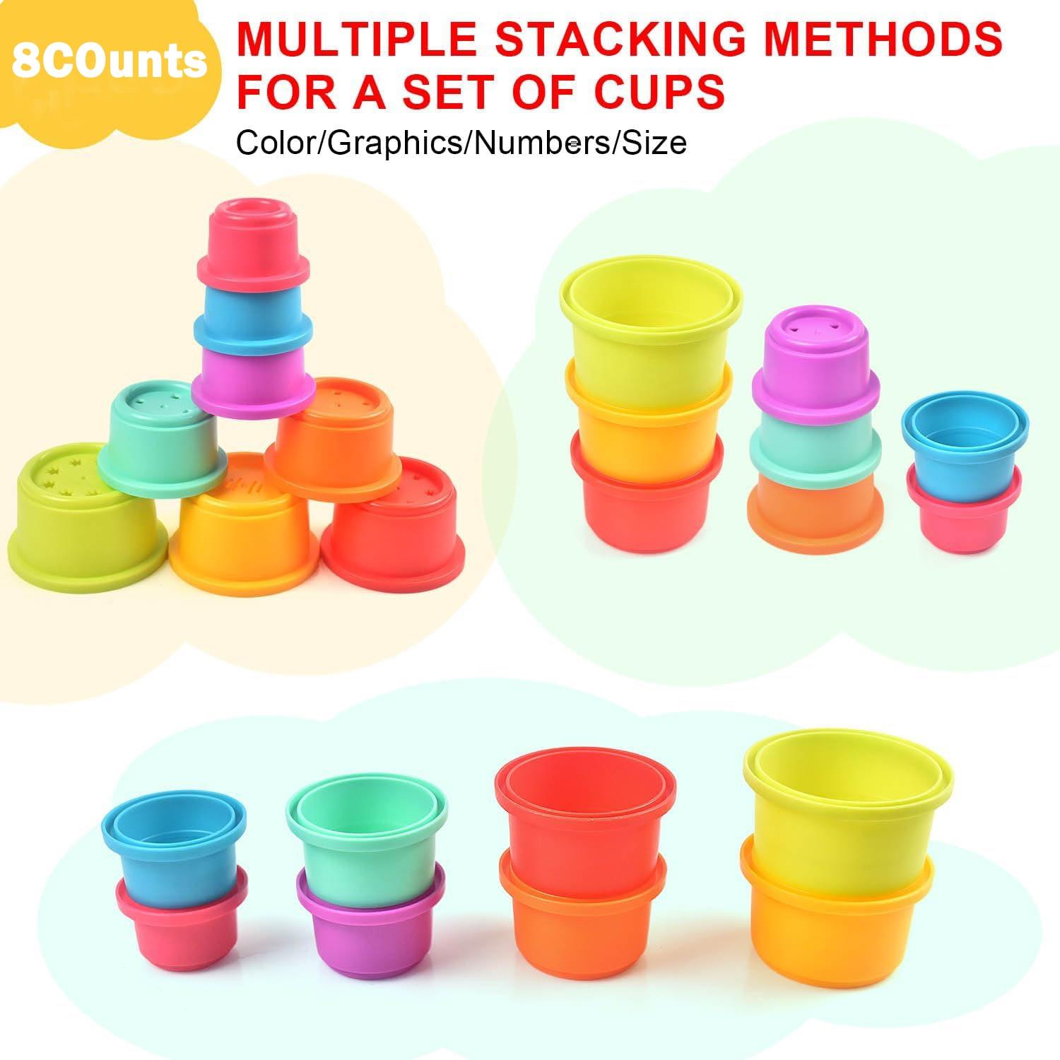 8-Piece Colorful Stackable Cups Set, Nesting Building Toy, Size-Ordered Playset, Ideal Gift for Kids, Perfect for Indoor & Outdoor Use, Blocks Tower Game