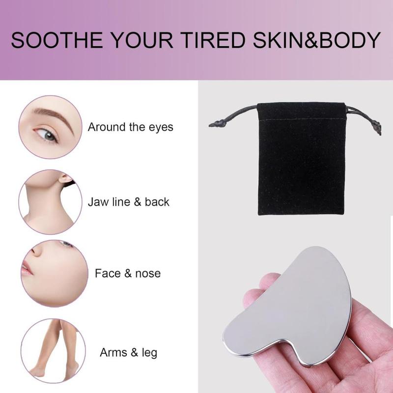 Stainless steel silver facial scraping board, used for shaping the face, chin, and jawline, can also massage the eyes, neck, and whole body, tighten the skin, and is a preferred beauty care gift