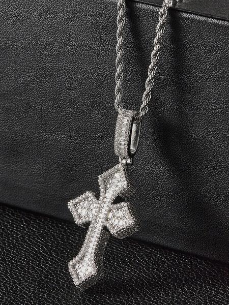 1PC ICED CHICS pointed cross pendant, made of copper inlaid zircon, hip-hop street style, faith, a gift for friends, birthday present, Cross Pendant Jewelry