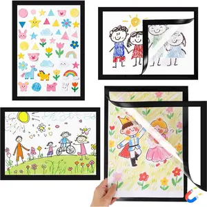 4 Pack Kids Artwork Frames Changeable, A4 Kids Art Frame with Self Backing, Picture Frame Art Display for Kids Artwork, Wall Decor, Portfolio (Black)