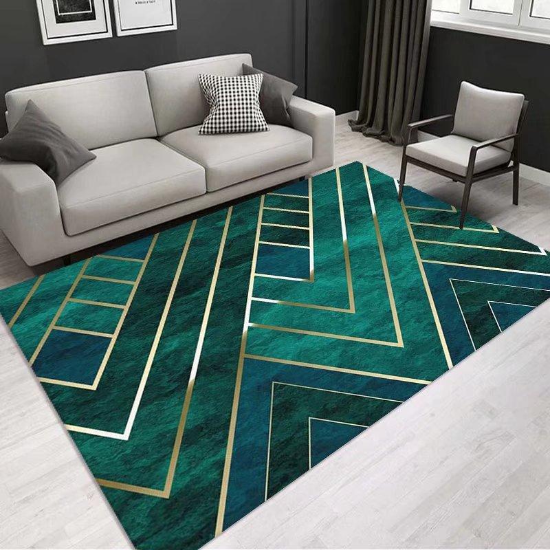 Luxury Emerald Green Gold Geometric Marble Flannel Area Rug - Modern Abstract Line Pattern Soft Mat for Living Room, Non-Slip Home Decor#EmeraldGreenRug #GoldGeometricMat #MarbleAbstractDecor #ModernCarpet #NonSlipFlannelRug
