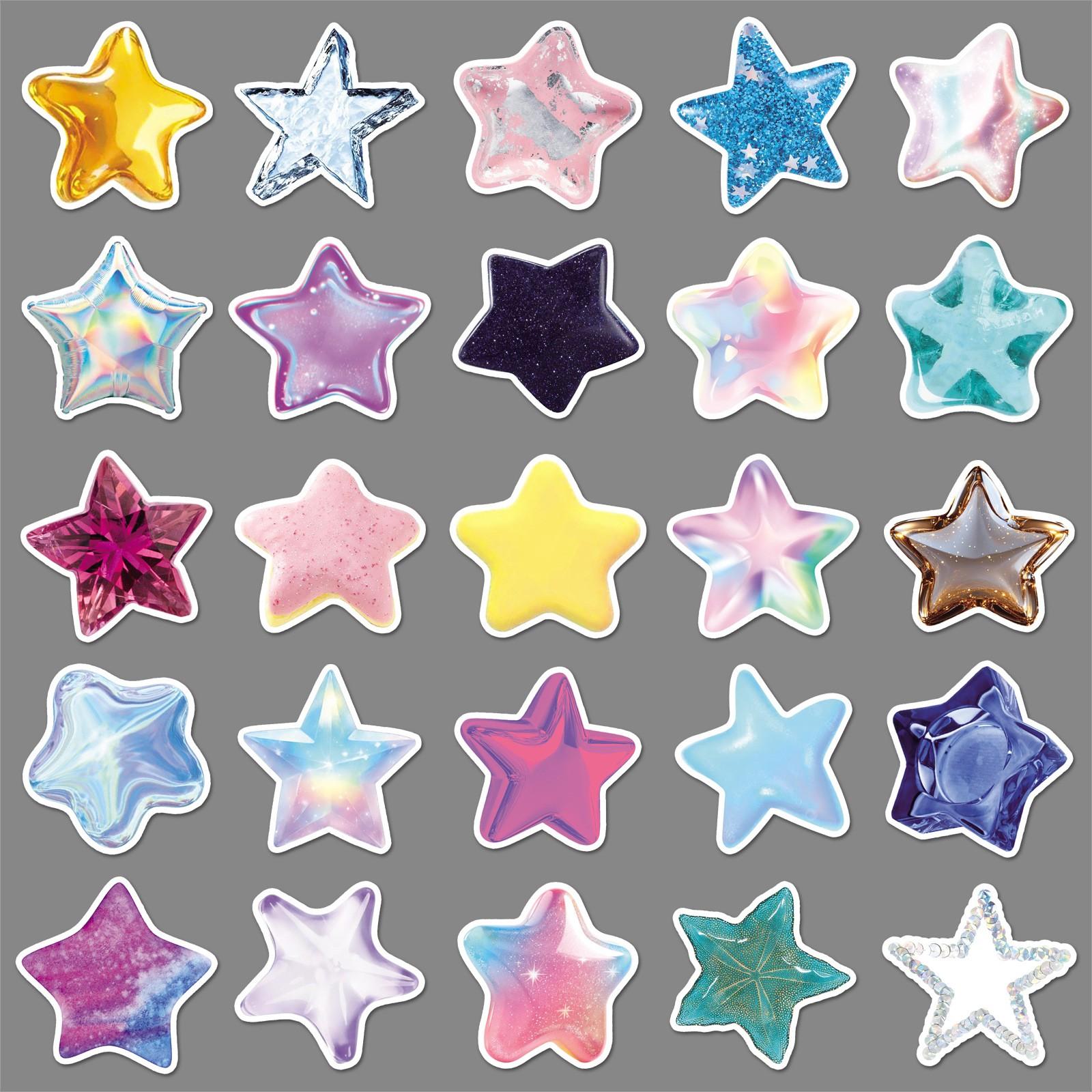 50pcs 3D Star Stickers, Holographic Glitter Star Waterproof Vinyl Decals, Cute Aesthetic Stickers for Laptop, Water Bottle, Luggage, DIY Scrapbook, Journal