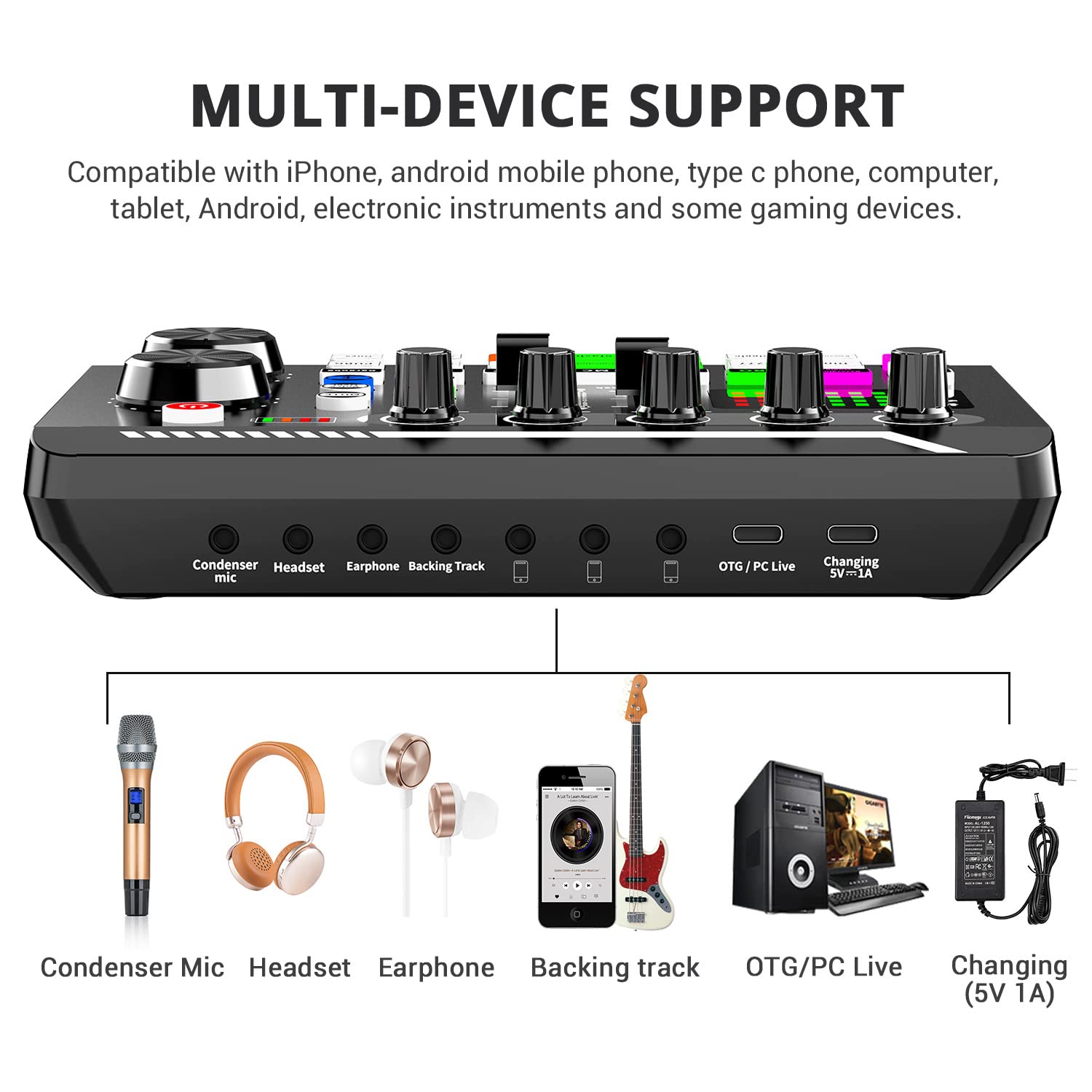 F998 Podcast Equipment Bundle, Live Sound Card With BM800 Microphone Condenser For Smartphones Bluetooth Connection,For YouTube TikTok Twitch Gaming DJ Audio Recording, Broadcasting, Live Streaming