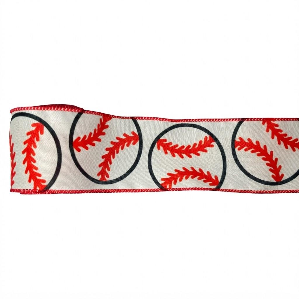 1 Rolls 5 Yards Baseball Grosgrain Continuous Ribbons - 2.48 inch Red White Sport Ribbons for Team Decoration and Party Themes