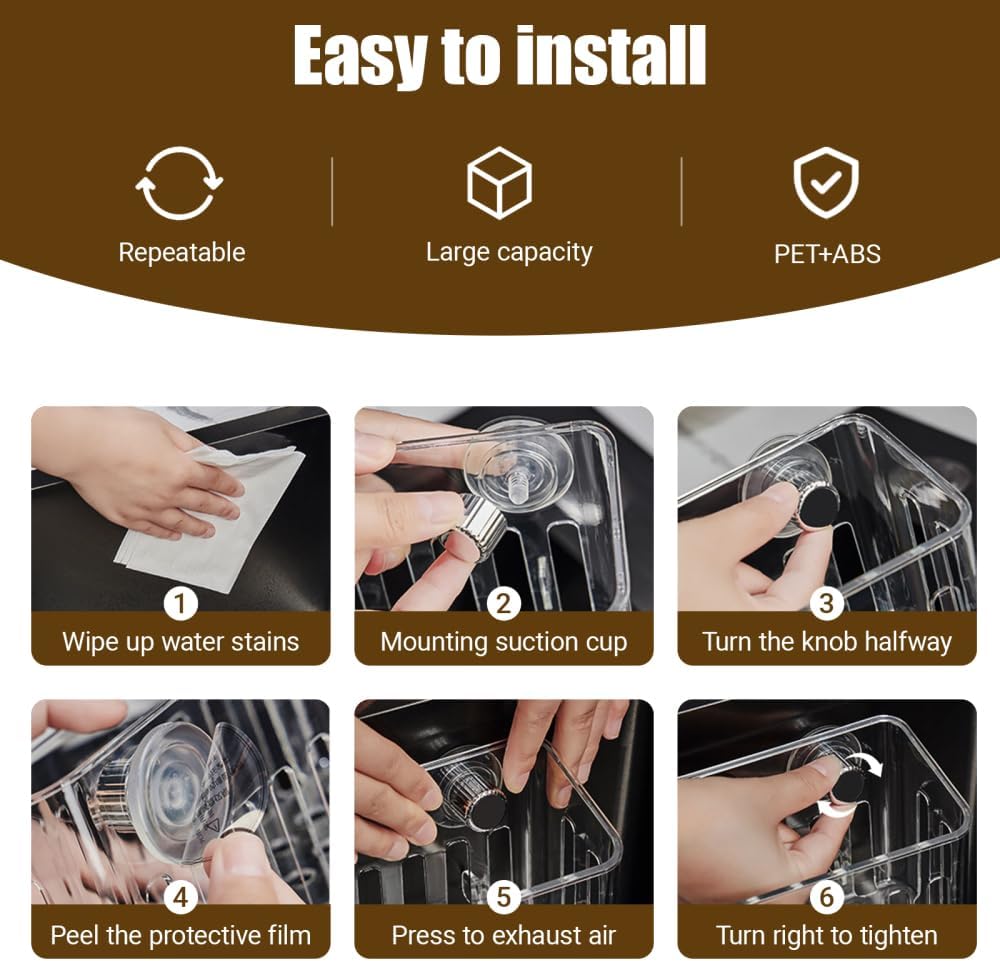 Multi-Functional Suction Cup Sink Rack, Transparent Abs Quick-Dry Space-Saving Organizer, Ideal for Kitchen Sponge, Soap, Brush Storage