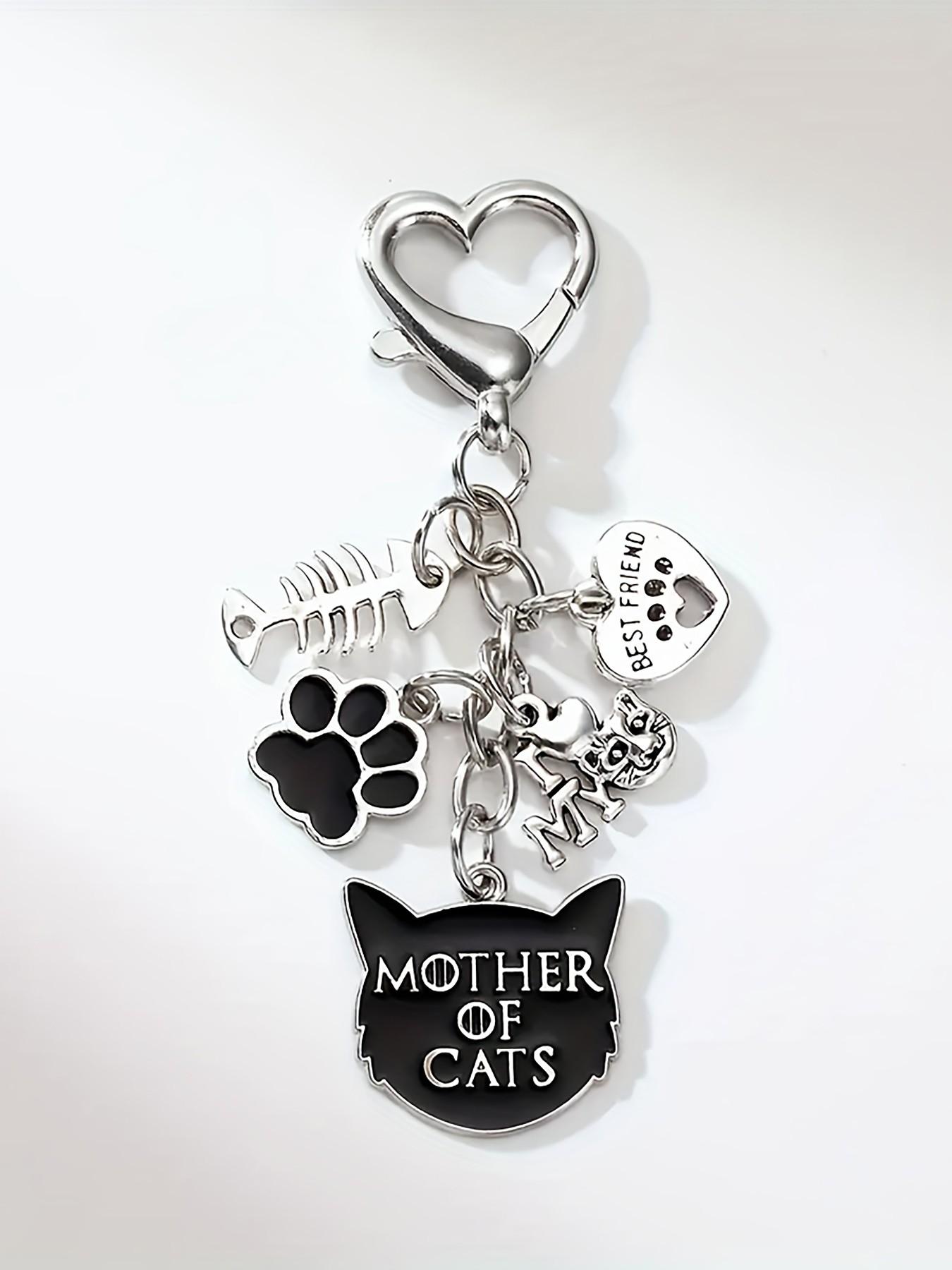 Cat Mom Keychain, Halloween Theme, Fishbone, Heart, Devil Cat, Claw Print, Lobster Clasp, Bag and Car Accessory, Ideal Gift, Alloy Material