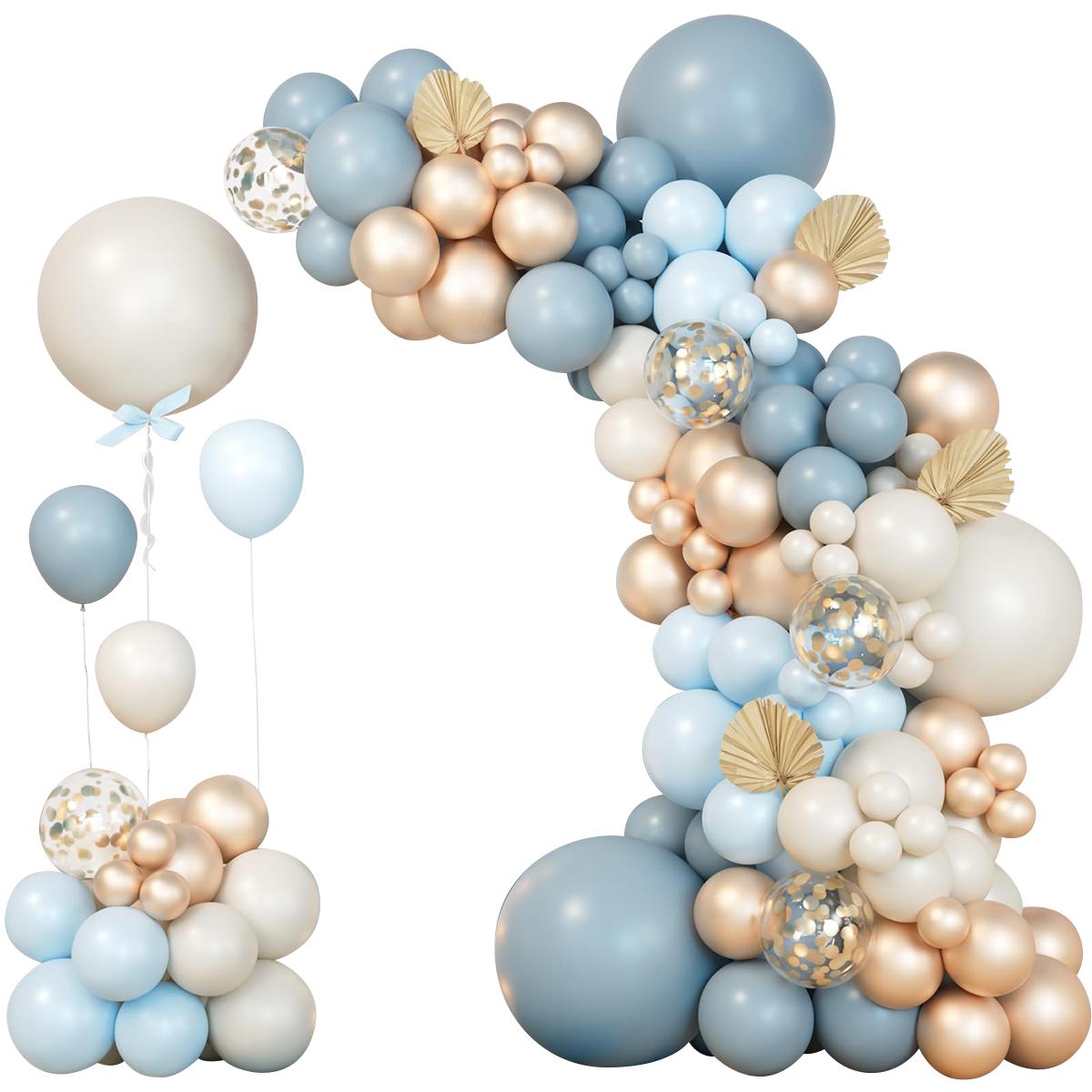 Blue Balloon Garland Arch Kit,111pcs Dusty Blue Latex Balloon,Champagne Gold Confetti Balloon Wedding Decoration,Birthday Baby Shower Decor