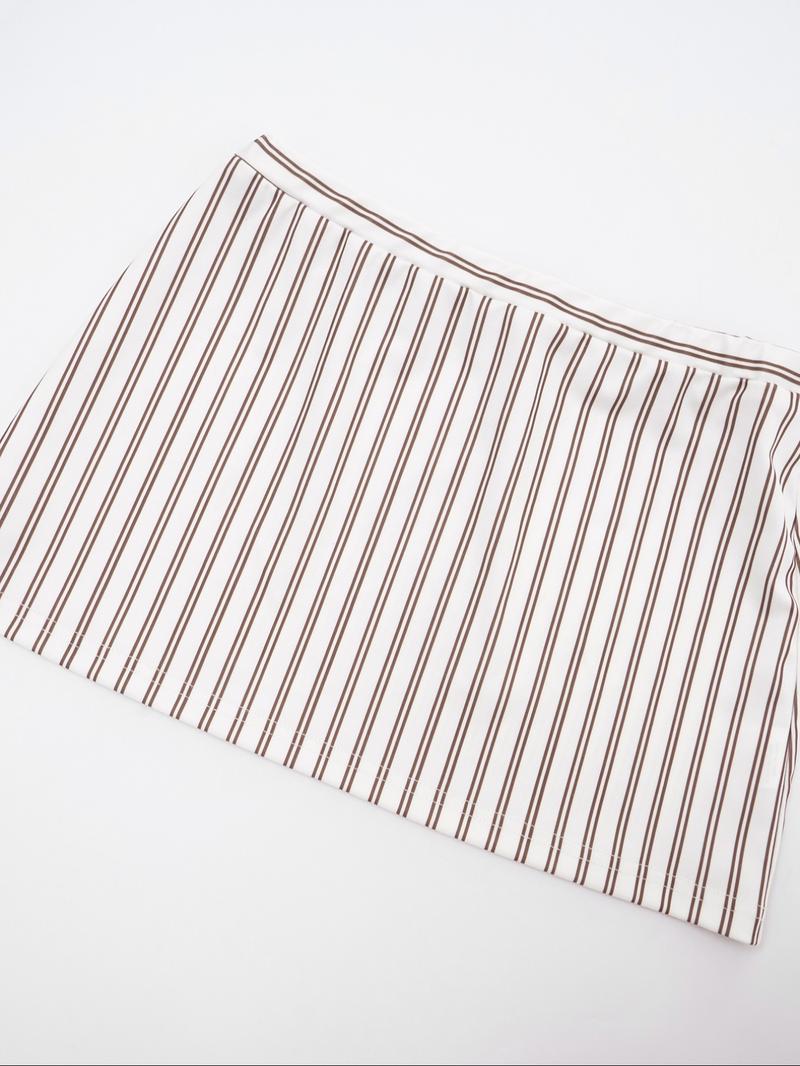 Women's Fashion Striped Button Long Sleeve Top + Slim Short Skirt Set, Casual Comfortable Spring & Fall, Daily Wear