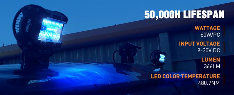 Nilight 4 Inch LED Light Pod Blue Triple Row 2PCS 60W Flood Spot Combo Driving Fog Lights for UTV Van, Boat, Tractor - Car Accessories Vehicle Lamp