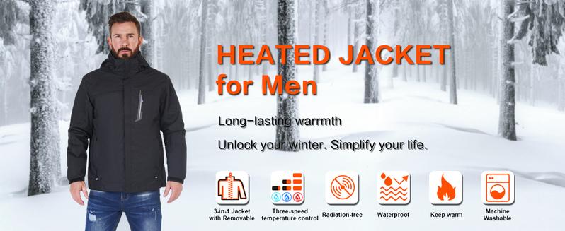 [Power Bank or Battery Pack Not included] Unisex 3-in-1 Puffer Coat Waterproof Heated Jacket with Massage Removable Warm Iiner Fleece Jackets