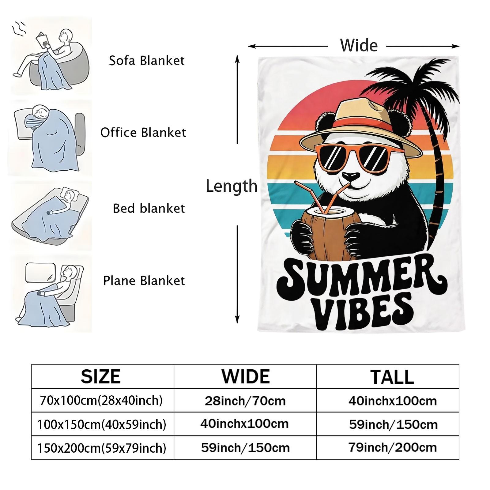 Summer Vibes Panda Flannel Blanket, Cute Tropical Palm Tree Print Throw Blanket, Ultra Soft Warm Blanket, Fun Beach Themed Gift Blanket for Kids, Teens & Panda Lovers