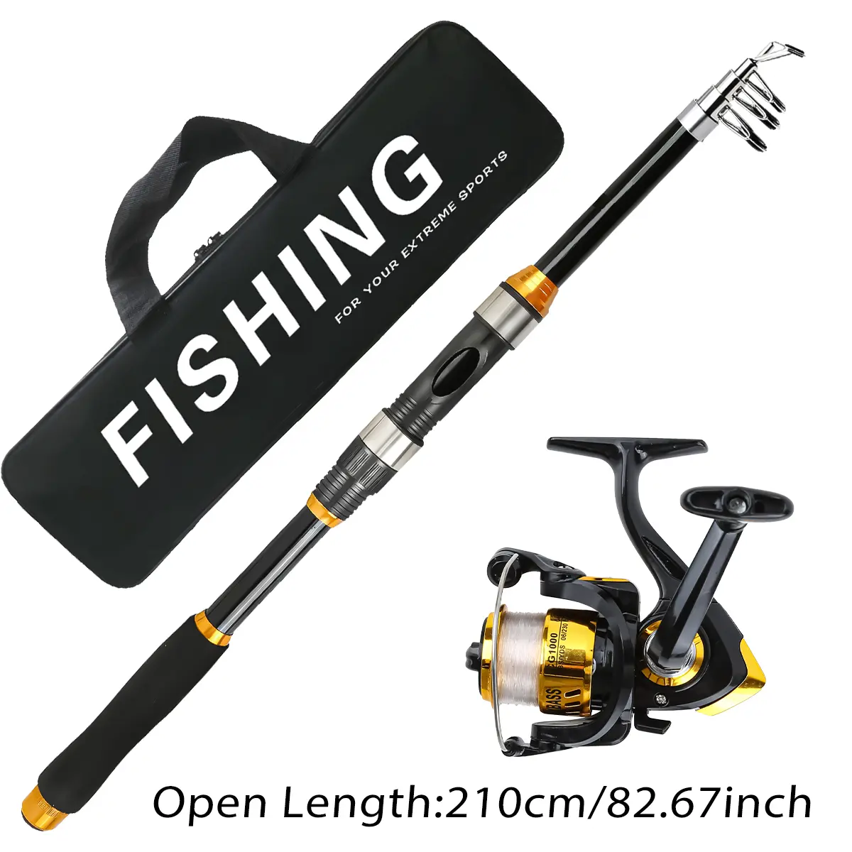 2.1m-3.6m Telescopic Casting Fishing Rod Set, Spinning Reel & Storage Bag, Portable Long Cast Rod for Saltwater & Freshwater Fishing