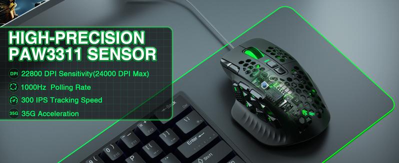 SOLAKAKA SM809 MMO Gaming Mouse Wired RGB with 9 Side Buttons, 22800 DPI High Precision Sensor Optical Ergonomic Gamer Mouse,16 Programmable Custom Macro Shortcuts Remapping PC Gaming Mice for Windows FallFreshness