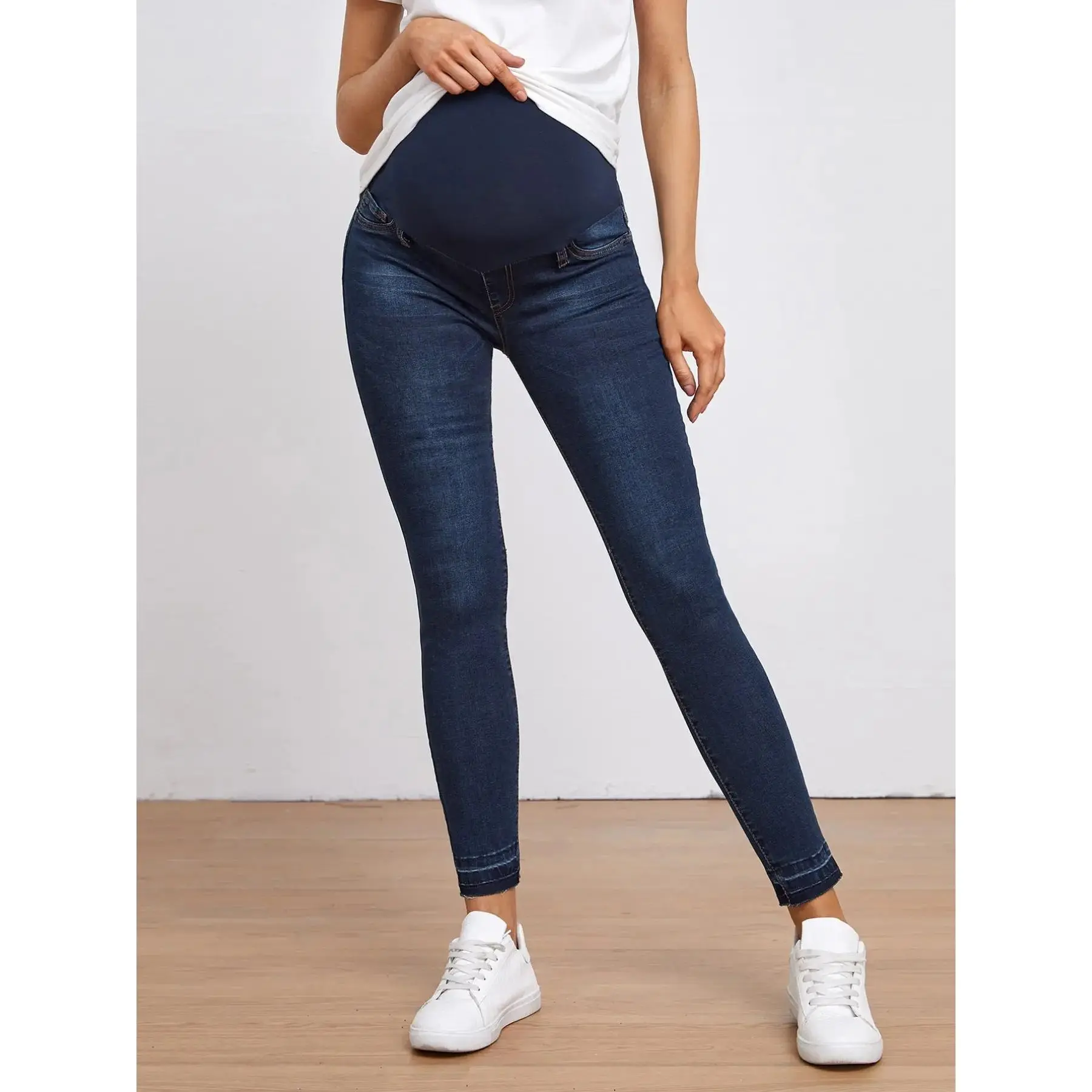 Blue Pregnant Jeans, Belly Support Mid-Waist Elastic Slim Fit, Casual Loose-Fitting Denim Jeans for All Seasons, Comfortable Pregnancy Wear, Pregnancy Clothes